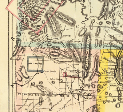 Old Map of New Mexico Territory, USA, 1873 - Land Grants, Rio Grande, Native Americans, Sante Fe, Rocky Mountains