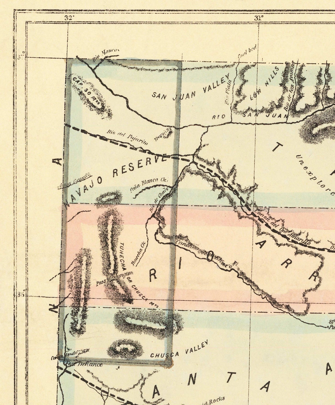 Old Map of New Mexico Territory, USA, 1873 - Land Grants, Rio Grande, Native Americans, Sante Fe, Rocky Mountains