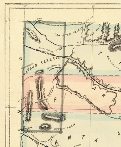 Old Map of New Mexico Territory, USA, 1873 - Land Grants, Rio Grande, Native Americans, Sante Fe, Rocky Mountains