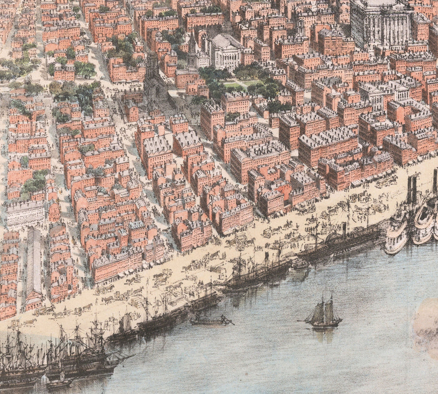 Vecchia mappa Birds Eye di New Orleans nel 1851 - Quartiere Francese, CBD, Treme, fiume Mississippi, Cattedrale di St Louis, Jackson Square 