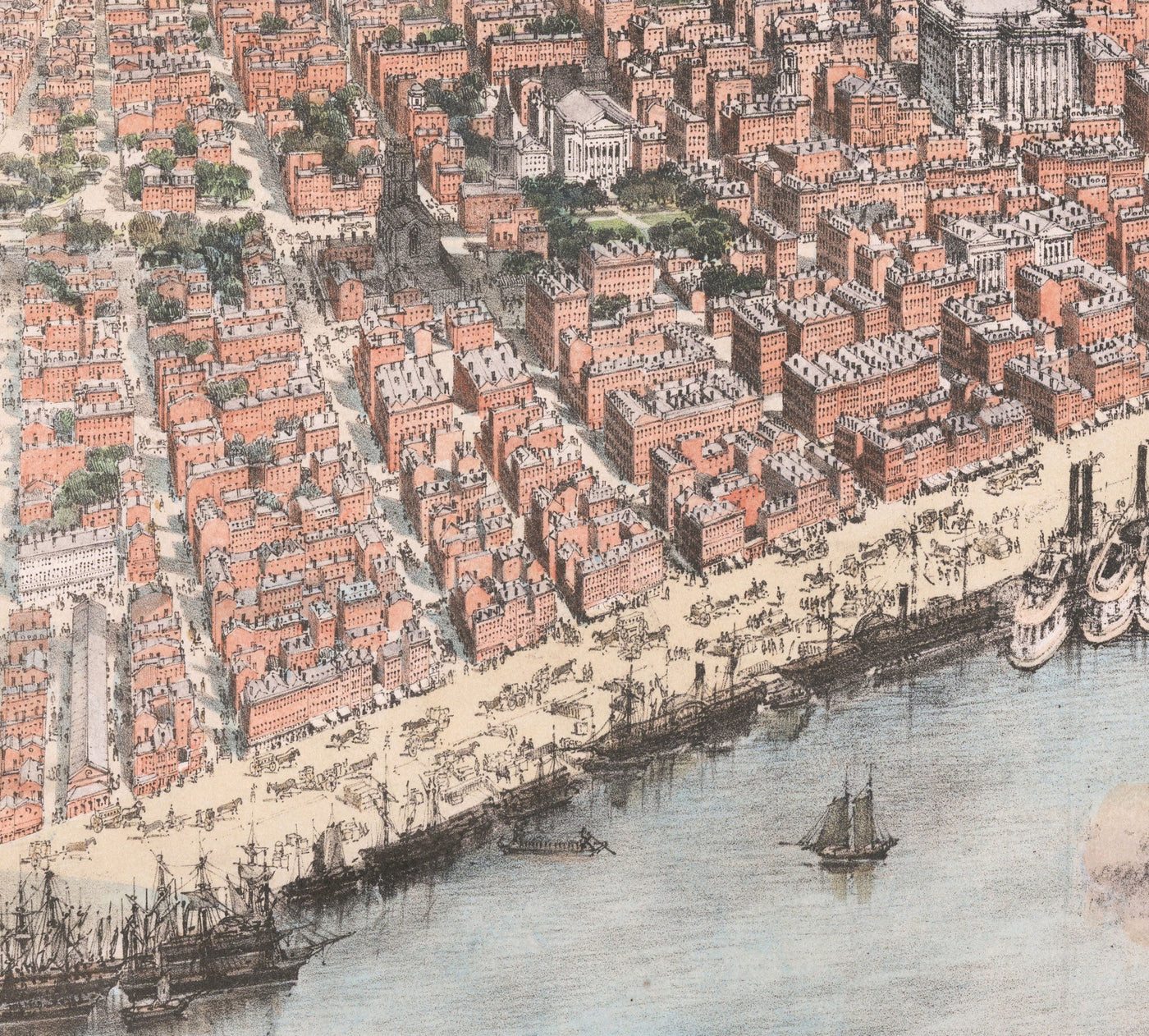 Old Birds Eye Map of New Orleans in 1851 - French Quarter, CBD, Treme, Mississippi River, St Louis Cathedral, Jackson Square