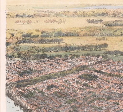 Old Birds Eye Map of New Orleans in 1851 - French Quarter, CBD, Treme, Mississippi River, St Louis Cathedral, Jackson Square