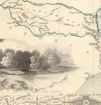 Ancienne carte de la Nouvelle-Galles du Sud, Australie 1851 par Tallis & Rapkin - Sydney, Newcastle, Brisbane, Botany Bay, comtés NSW