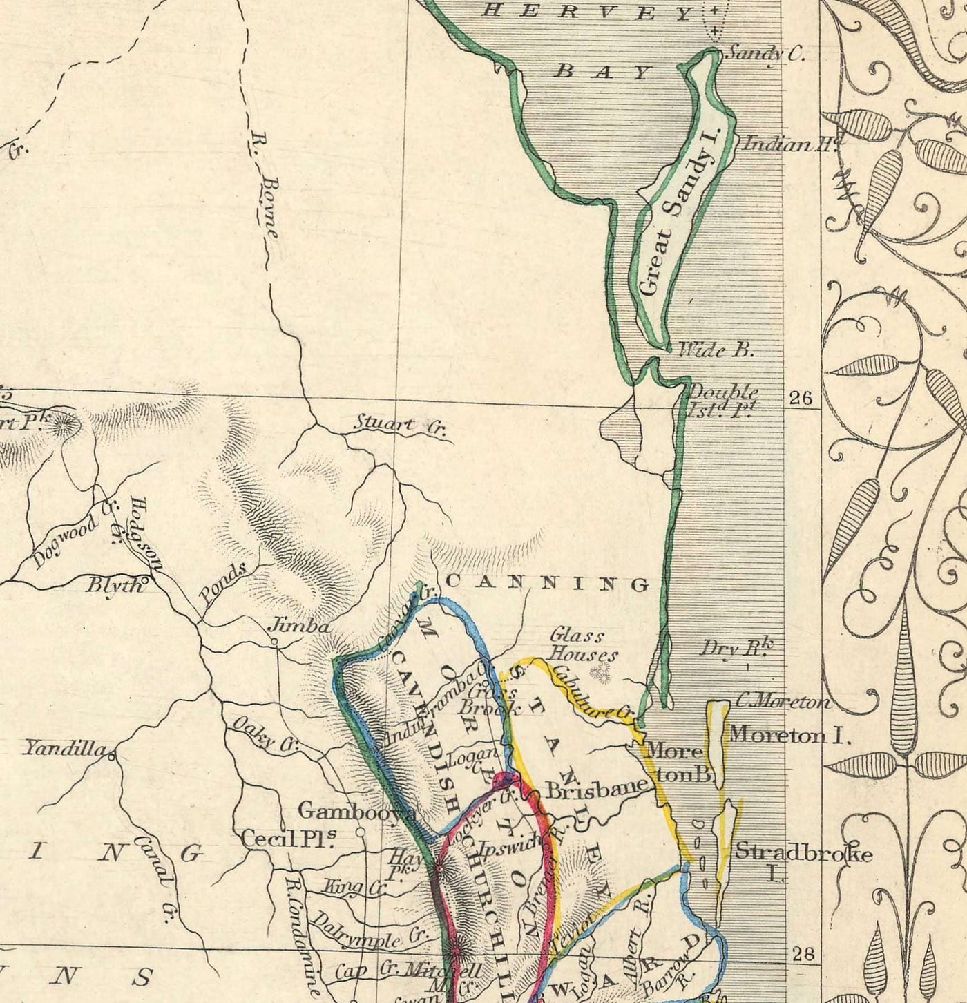 Ancienne carte de la Nouvelle-Galles du Sud, Australie 1851 par Tallis & Rapkin - Sydney, Newcastle, Brisbane, Botany Bay, comtés NSW