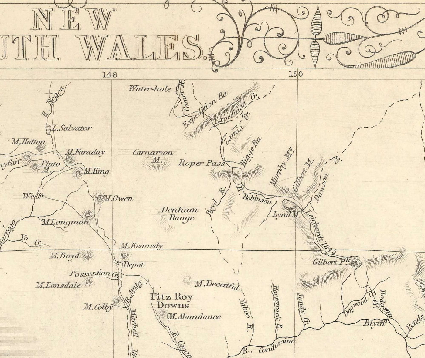 Ancienne carte de la Nouvelle-Galles du Sud, Australie 1851 par Tallis & Rapkin - Sydney, Newcastle, Brisbane, Botany Bay, comtés NSW