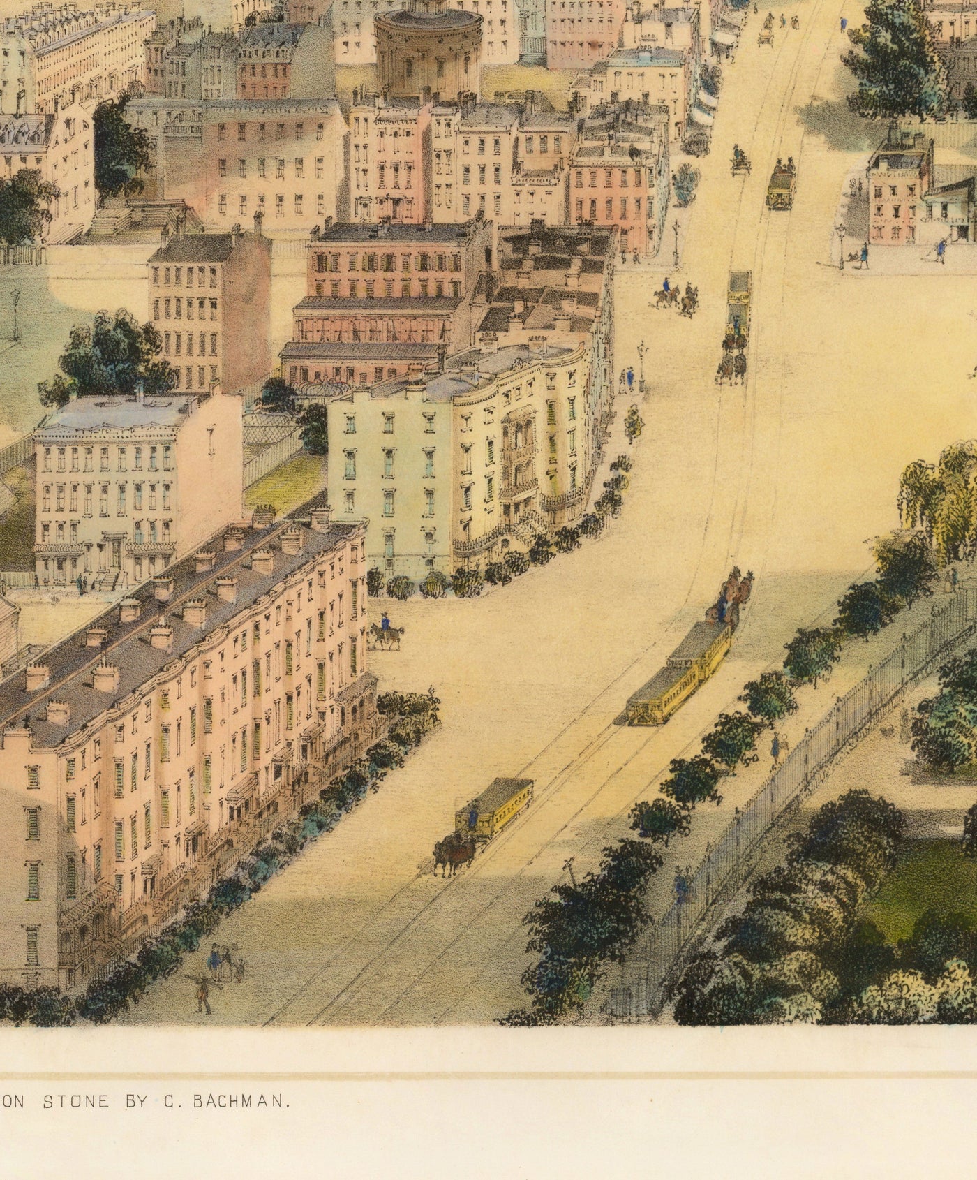 Old Birds Eye Map of New York in 1849 - Lower Manhattan, Soho, Noho, Union Square, Broadway, Battery Park, Ellis Island