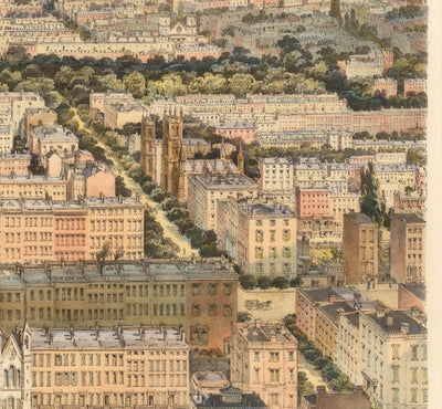 Old Birds Eye Map of New York in 1849 - Lower Manhattan, Soho, Noho, Union Square, Broadway, Battery Park, Ellis Island