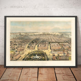 Vieux oiseaux Carte des yeux de New York en 1849 - Basse Manhattan, Soho, Noho, Square Union, Broadway, Parc de batteries, Ellis Island