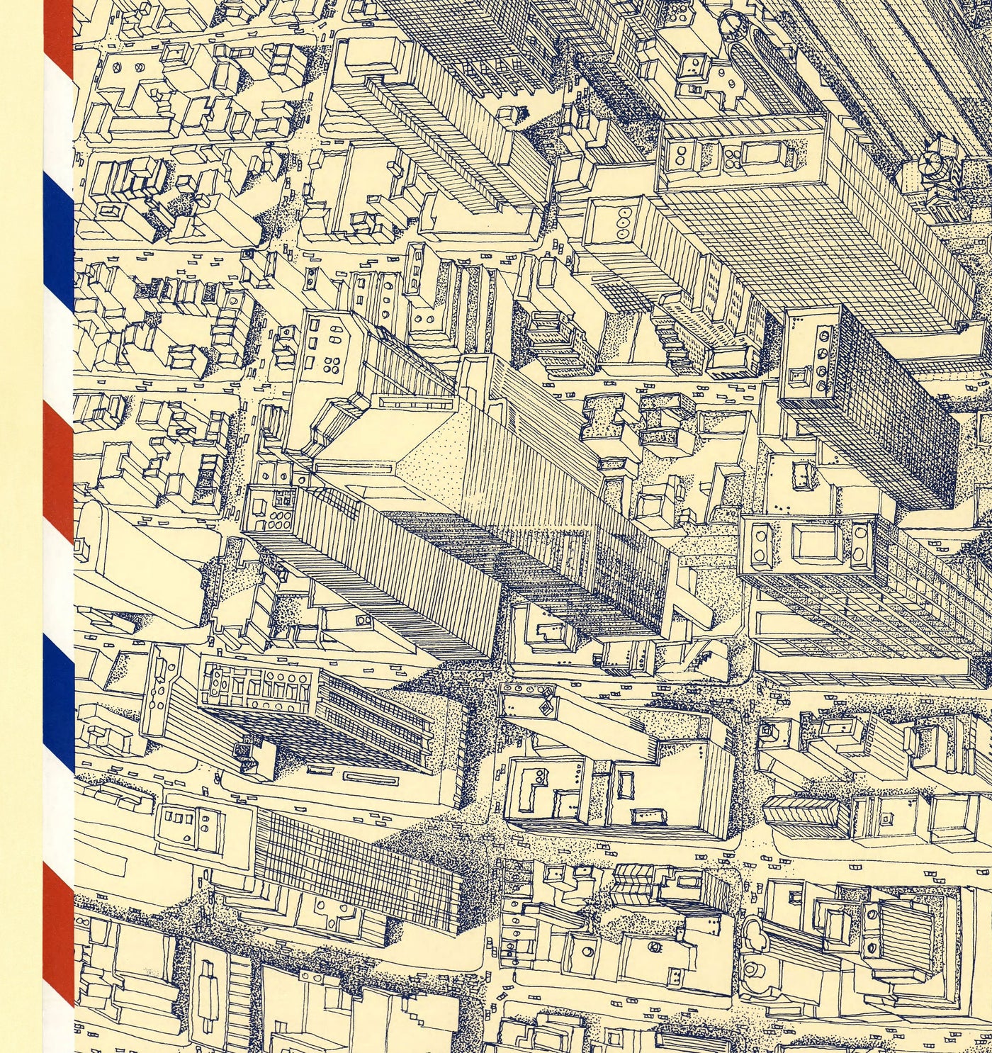 Mapa de ojos Old Birds de Nueva York en 1982 - Manhattan, Midtown, Empire State, Chrysler, Torres gemelas, Parque Central 5th Avenue