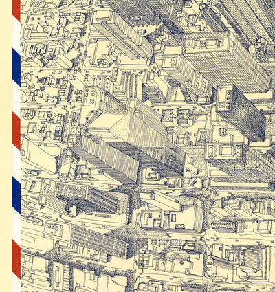 Mapa de ojos Old Birds de Nueva York en 1982 - Manhattan, Midtown, Empire State, Chrysler, Torres gemelas, Parque Central 5th Avenue