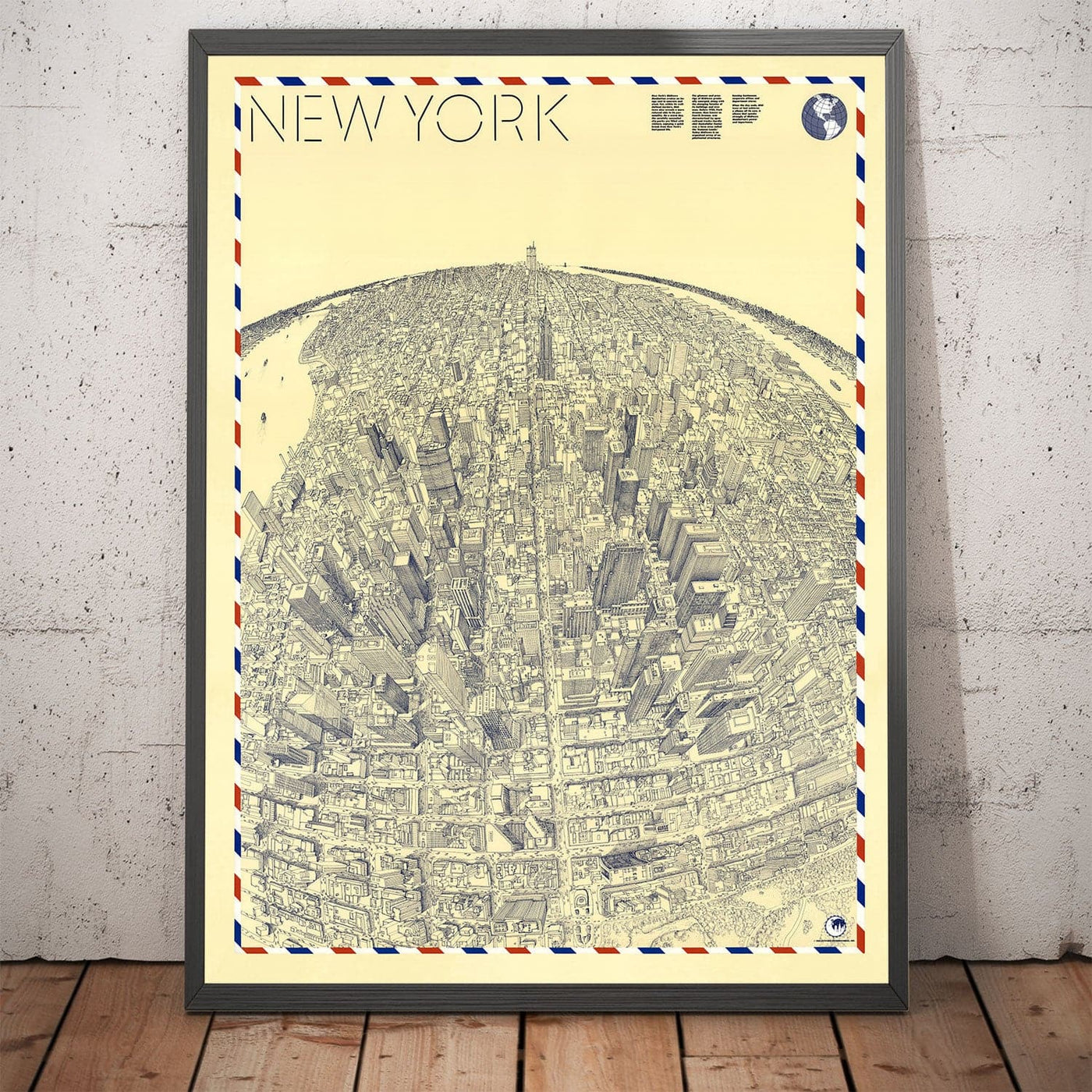 Mapa de ojos Old Birds de Nueva York en 1982 - Manhattan, Midtown, Empire State, Chrysler, Torres gemelas, Parque Central 5th Avenue