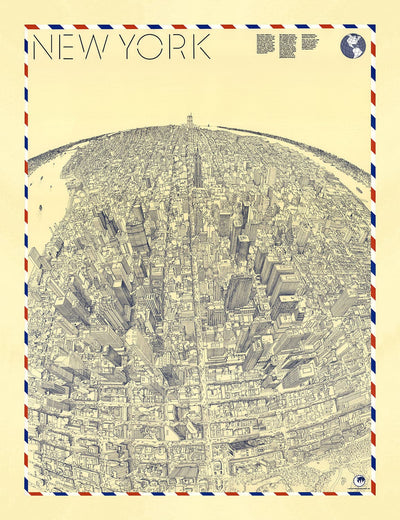 Mapa de ojos Old Birds de Nueva York en 1982 - Manhattan, Midtown, Empire State, Chrysler, Torres gemelas, Parque Central 5th Avenue