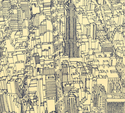 Mapa de ojos Old Birds de Nueva York en 1982 - Manhattan, Midtown, Empire State, Chrysler, Torres gemelas, Parque Central 5th Avenue