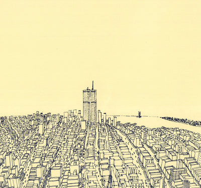 Mapa de ojos Old Birds de Nueva York en 1982 - Manhattan, Midtown, Empire State, Chrysler, Torres gemelas, Parque Central 5th Avenue
