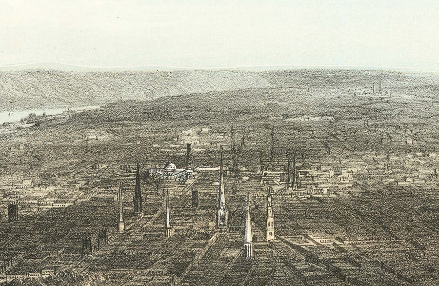 Vecchia mappa Birds Eye di New York City 1856 - Manhattan, Distretto Finanziario, Battery, Fiumi East e Hudson 