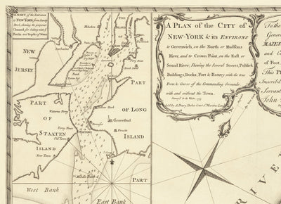 Old Map of New York in 1775 by John Rocque - Rare American Revolution War Wall Art - Greenwich, Columbia, Manhattan - British Military Plan