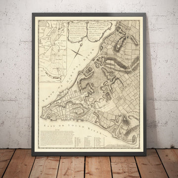 Alte Karte von New York im Jahr 1775 von John Rocque - Seltene Wandkunst aus dem amerikanischen Revolutionskrieg - Greenwich, Columbia, Manhattan - Britischer Militärplan 