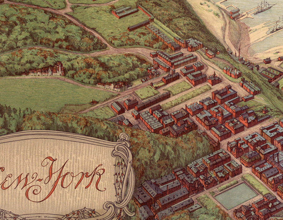 Rara mappa antica di New York, 1908 - Manhattan, Brooklyn, Jersey, i ponti di NYC, moli, Statua della Libertà 