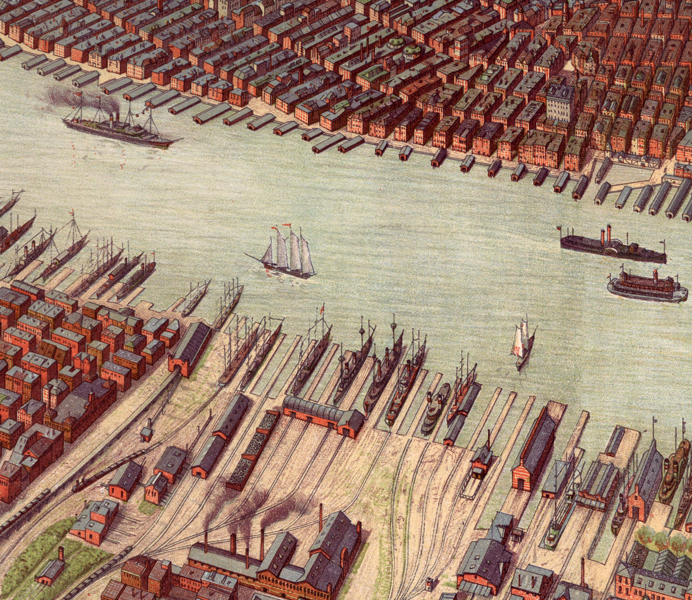 Mapa antiguo raro de Nueva York, 1908 - Manhattan, Brooklyn, Jersey, Puentes, Piers, Estatua de la Libertad de la NYC