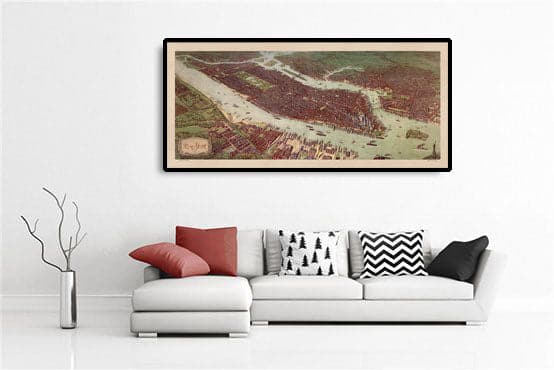 Rara mappa antica di New York, 1908 - Manhattan, Brooklyn, Jersey, i ponti di NYC, moli, Statua della Libertà 