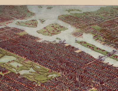 Mapa antiguo raro de Nueva York, 1908 - Manhattan, Brooklyn, Jersey, Puentes, Piers, Estatua de la Libertad de la NYC