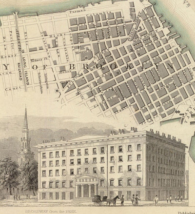 Viejo Mapa de Nueva York, Estados Unidos en 1840 - Manhattan, Brooklyn, Williamsburg, Hudson River
