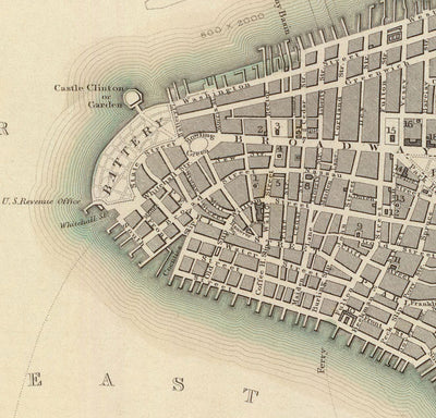 Viejo Mapa de Nueva York, Estados Unidos en 1840 - Manhattan, Brooklyn, Williamsburg, Hudson River