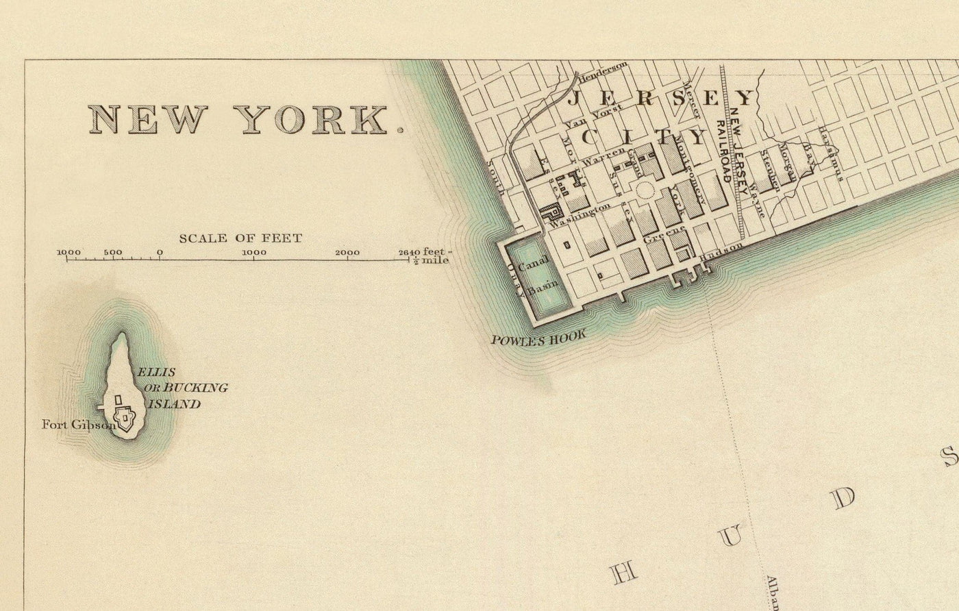 Viejo Mapa de Nueva York, Estados Unidos en 1840 - Manhattan, Brooklyn, Williamsburg, Hudson River