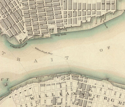 Viejo Mapa de Nueva York, Estados Unidos en 1840 - Manhattan, Brooklyn, Williamsburg, Hudson River