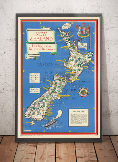 Viejo mapa de Nueva Zelanda, 1943 por Max Gill - Mapa de la Segunda Guerra Mundial del Imperio Británico colonial 2