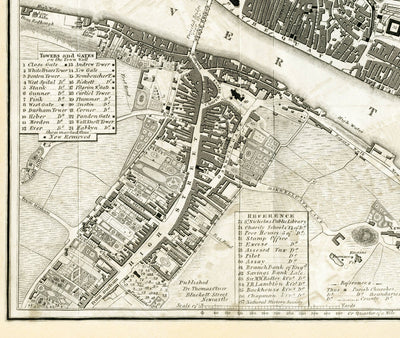 Antiguo mapa de Newcastle upon Tyne y Gateshead por Thomas Oliver, 1830