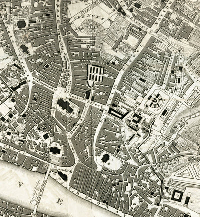 Antiguo mapa de Newcastle upon Tyne y Gateshead por Thomas Oliver, 1830