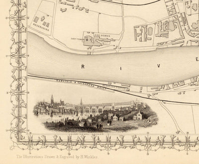 Old Map of Newcastle & Gateshead in 1851 by Tallis & Rapkin