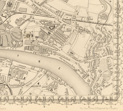 Old Map of Newcastle & Gateshead in 1851 by Tallis & Rapkin