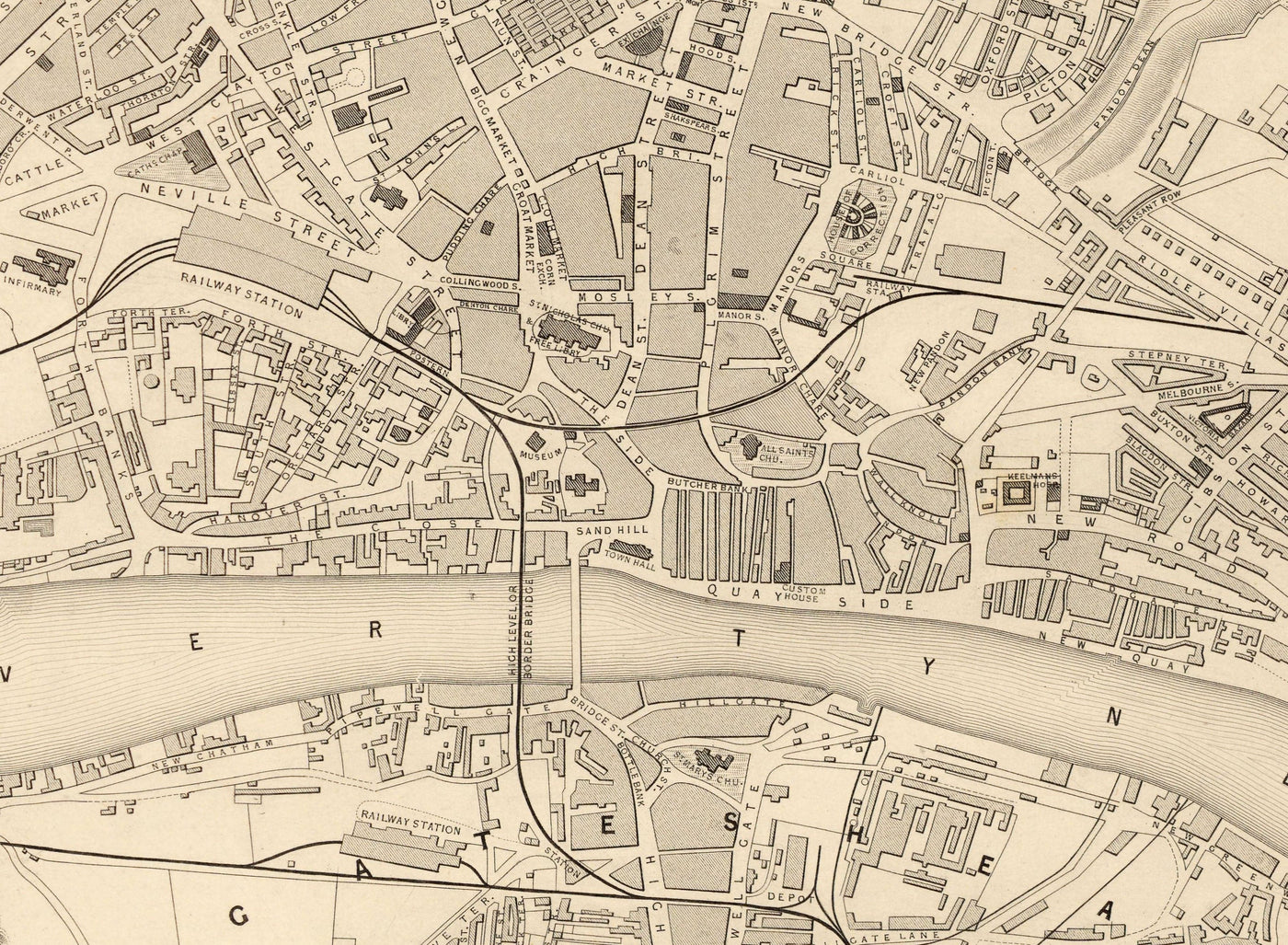 Old Map of Newcastle & Gateshead in 1851 by Tallis & Rapkin