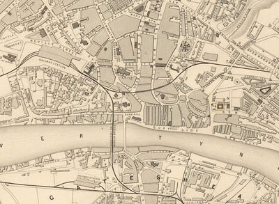Old Map of Newcastle & Gateshead in 1851 by Tallis & Rapkin