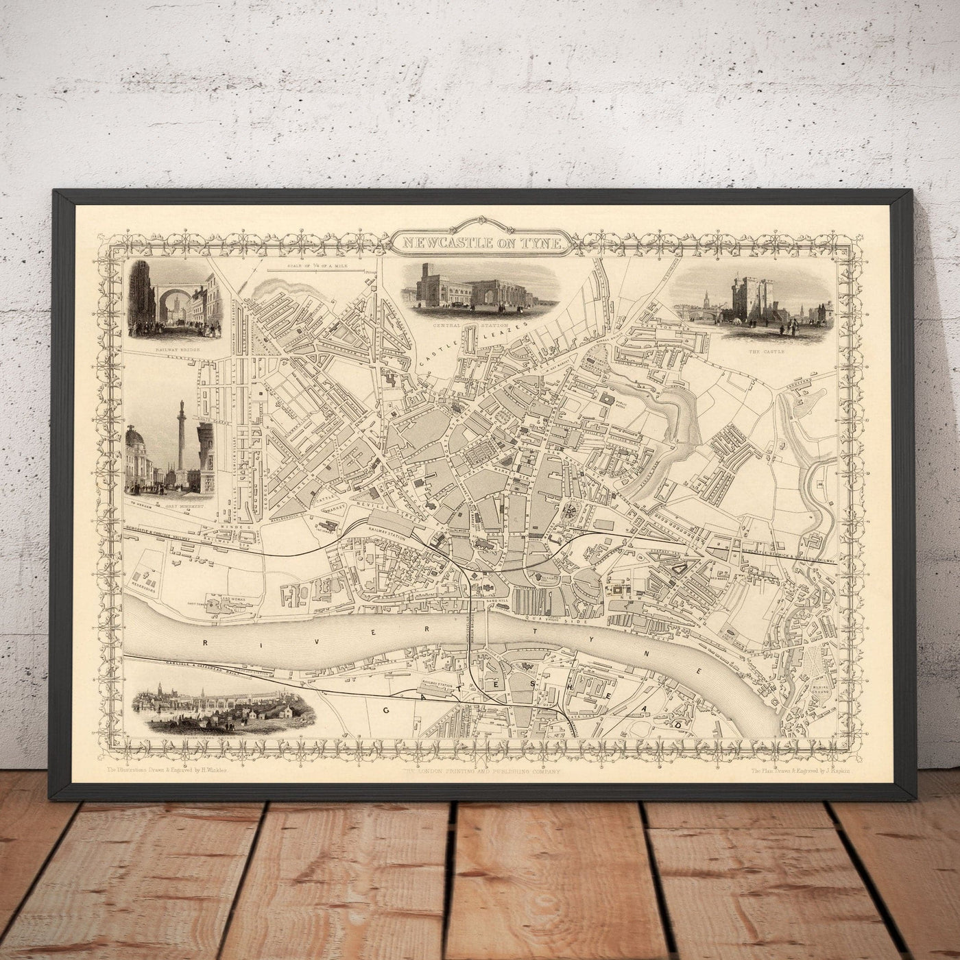 Old Map of Newcastle & Gateshead in 1851 by Tallis & Rapkin