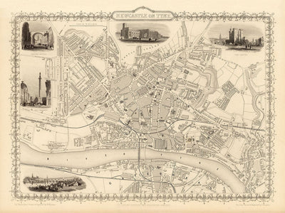 Old Map of Newcastle & Gateshead in 1851 by Tallis & Rapkin