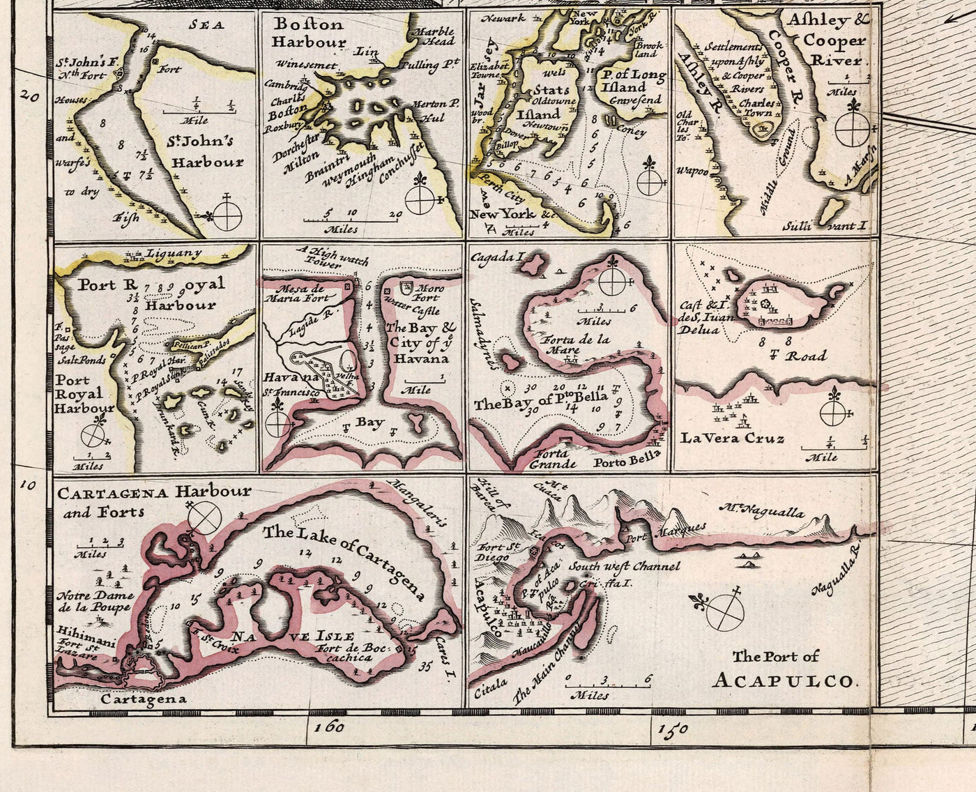 Mapa antiguo de América del Norte, 1719 por Herman Moll - EE. UU., Canadá, México, Caribe, Latín, Atlántico, Pacífico - El 'mapa de bacalao'