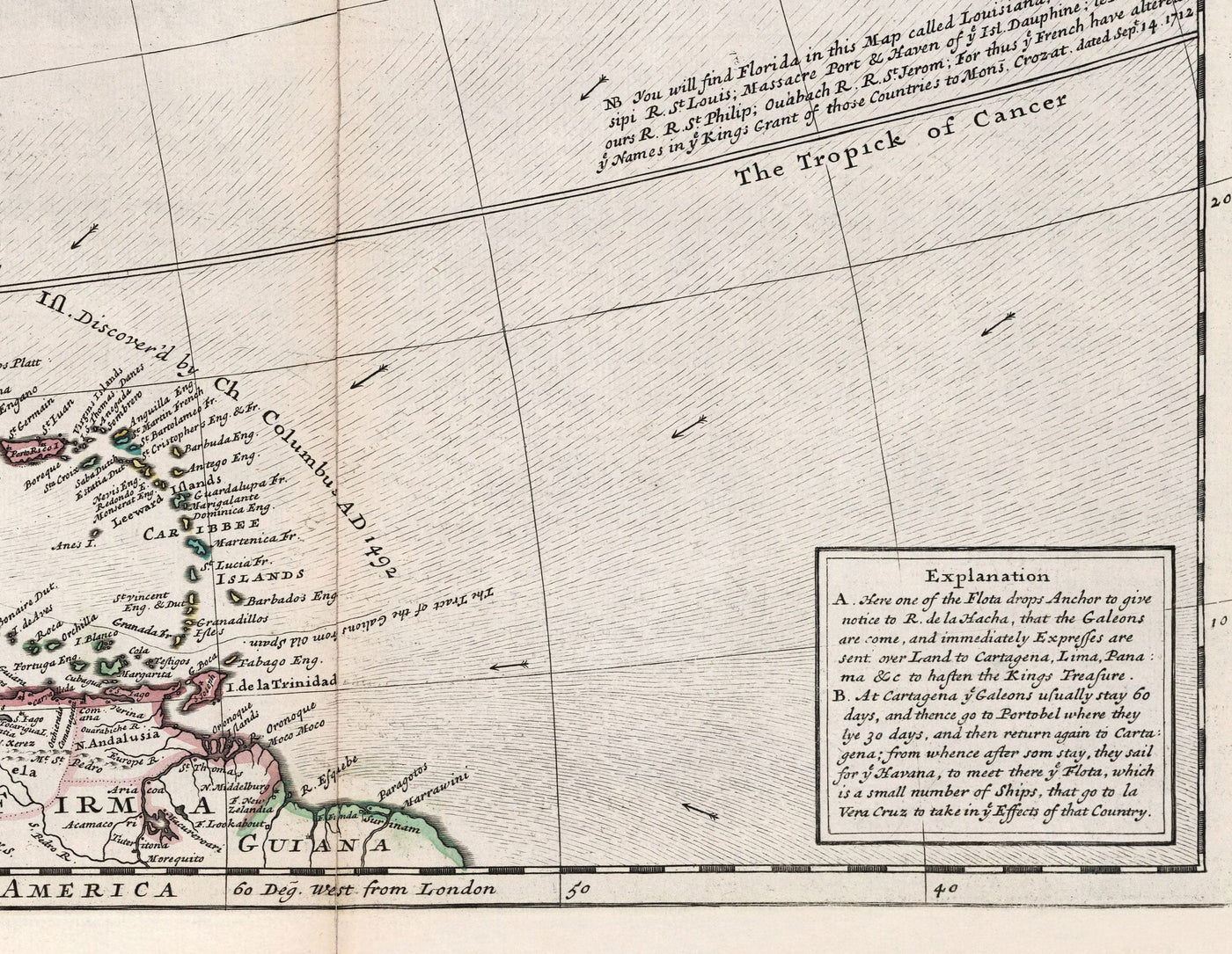 Mapa antiguo de América del Norte, 1719 por Herman Moll - EE. UU., Canadá, México, Caribe, Latín, Atlántico, Pacífico - El 'mapa de bacalao'