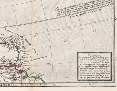 Mapa antiguo de América del Norte, 1719 por Herman Moll - EE. UU., Canadá, México, Caribe, Latín, Atlántico, Pacífico - El 'mapa de bacalao'