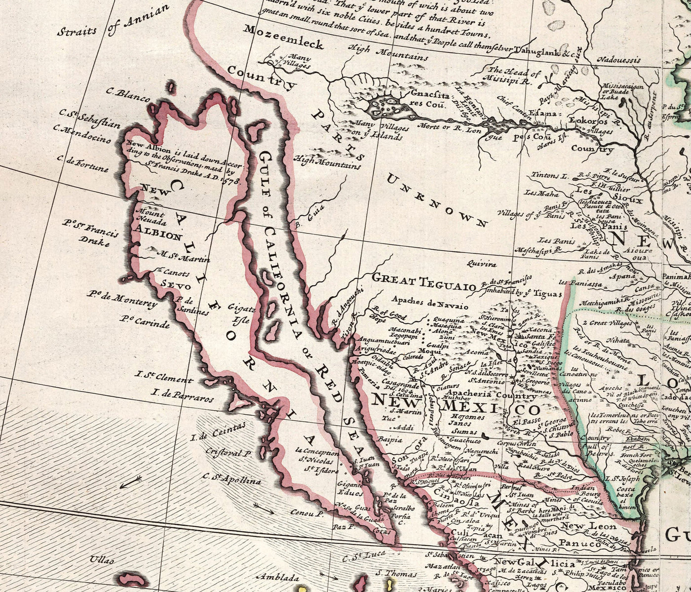 Mapa antiguo de América del Norte, 1719 por Herman Moll - EE. UU., Canadá, México, Caribe, Latín, Atlántico, Pacífico - El 'mapa de bacalao'