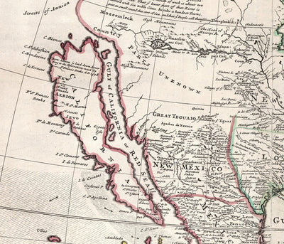 Mapa antiguo de América del Norte, 1719 por Herman Moll - EE. UU., Canadá, México, Caribe, Latín, Atlántico, Pacífico - El 'mapa de bacalao'