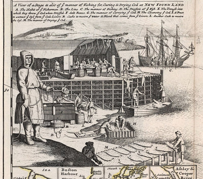 Mapa antiguo de América del Norte, 1719 por Herman Moll - EE. UU., Canadá, México, Caribe, Latín, Atlántico, Pacífico - El 'mapa de bacalao'