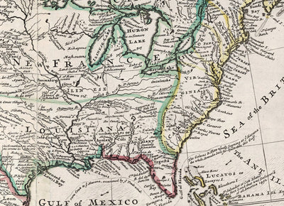 Mapa antiguo de América del Norte, 1719 por Herman Moll - EE. UU., Canadá, México, Caribe, Latín, Atlántico, Pacífico - El 'mapa de bacalao'