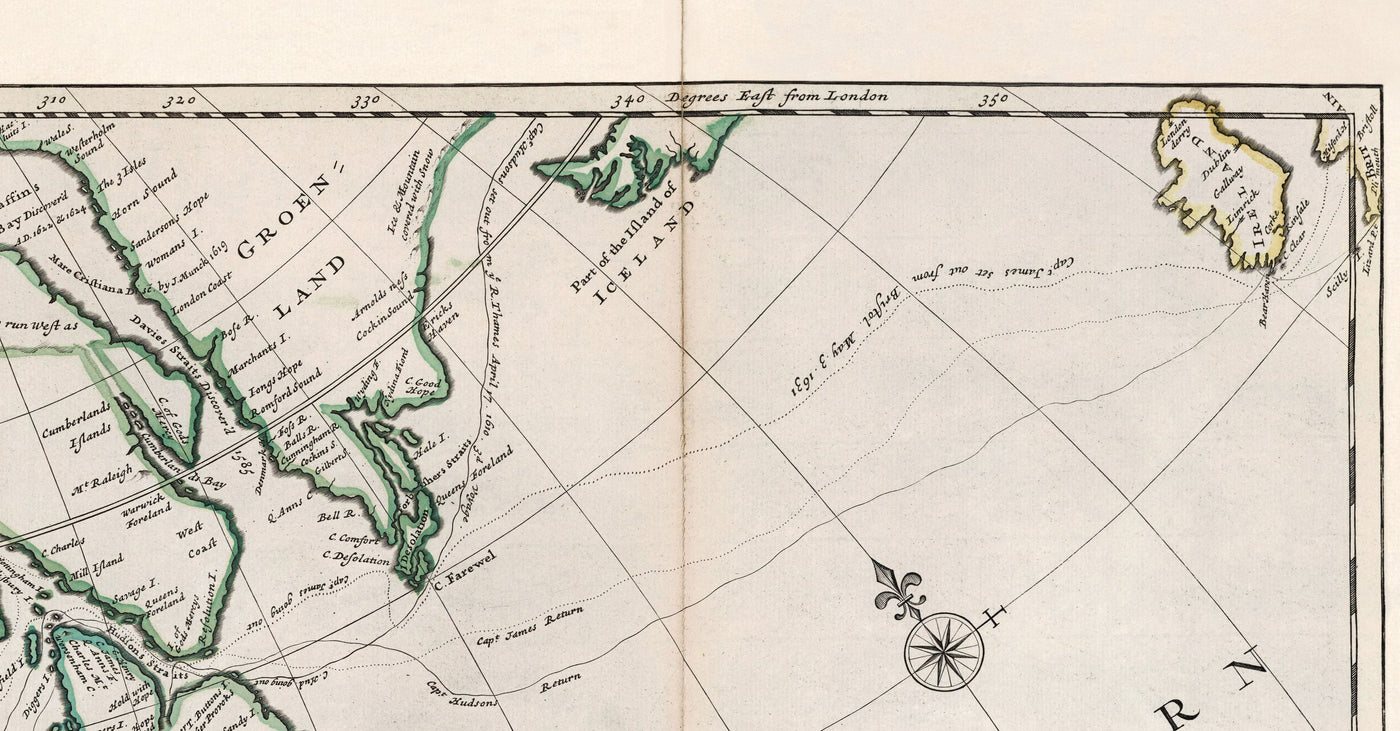 Mapa antiguo de América del Norte, 1719 por Herman Moll - EE. UU., Canadá, México, Caribe, Latín, Atlántico, Pacífico - El 'mapa de bacalao'
