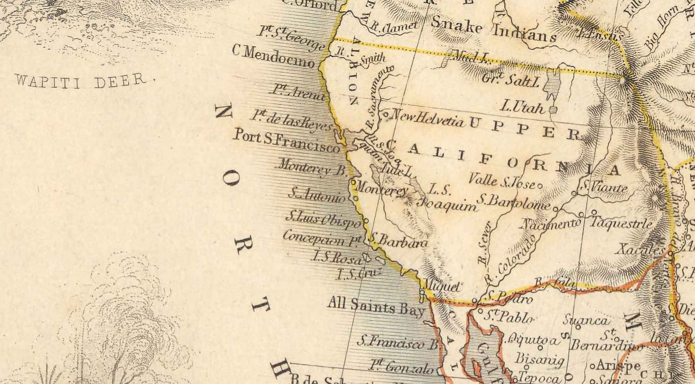 Alte Karte von Nordamerika, 1851 von Tallis & Rapkin - Illustriertes USA, Kanada, Mexiko, Eskimos, Biber, Einheimische 