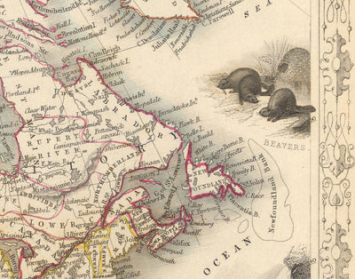 Alte Karte von Nordamerika, 1851 von Tallis & Rapkin - Illustriertes USA, Kanada, Mexiko, Eskimos, Biber, Einheimische 