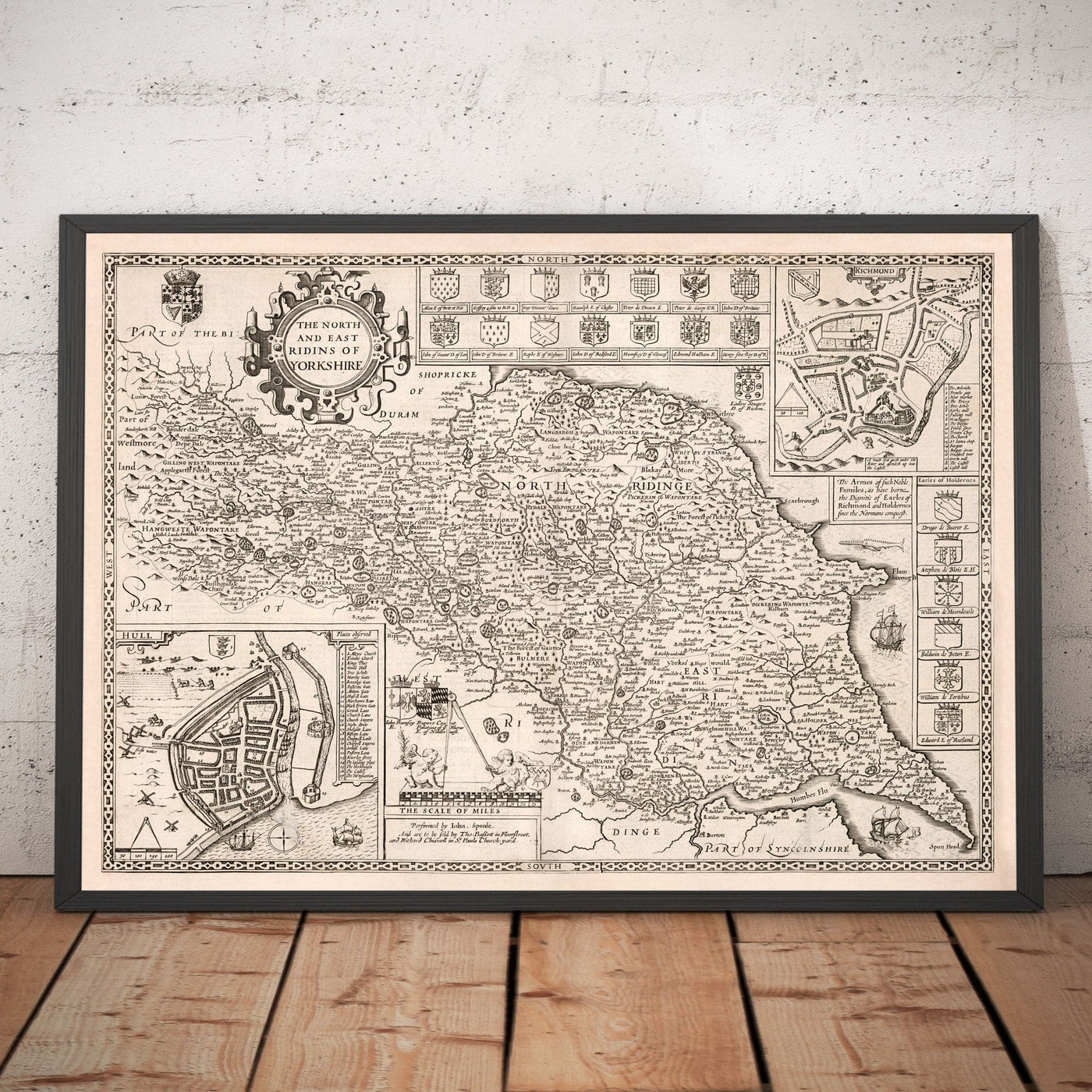 Old Map of North and East Yorkshire, 1611 by John Speed - Hull, York, Middlesbrough, Harrogate