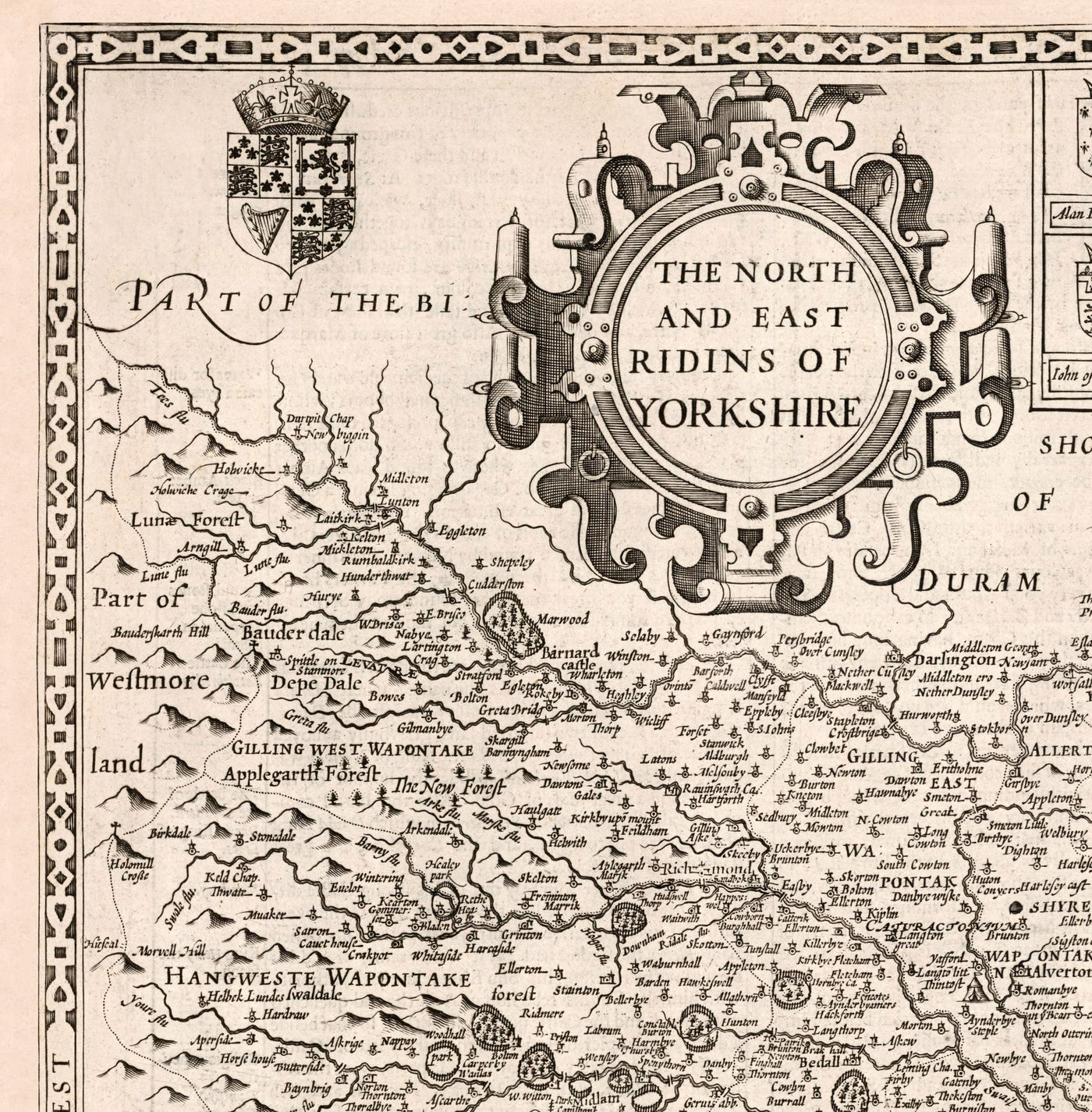 Old Map of North and East Yorkshire, 1611 by John Speed - Hull, York, Middlesbrough, Harrogate